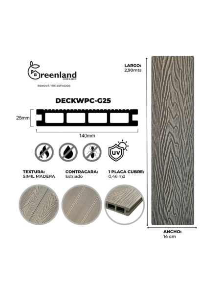 Deck WPC Black 25 por Caja de 5 unidades + clips de encastre Greenland