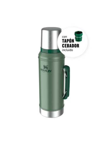 Termo Clasico 950 Ml Con Manija Y Tapon Cebador Verde Stanley