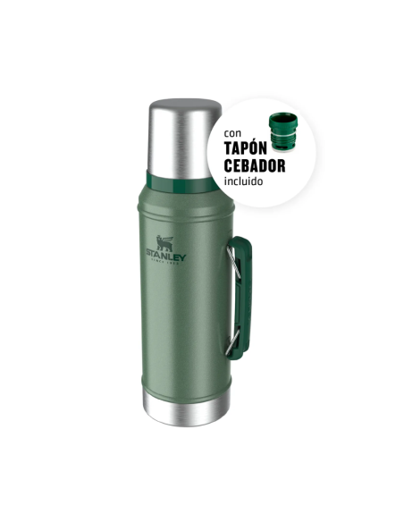 Termo Clasico 950 Ml Con Manija Y Tapon Cebador Verde Stanley