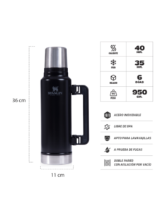 Termo Clasico 1.4 L Asa Plegable Pico Cebador Negro Stanley 2