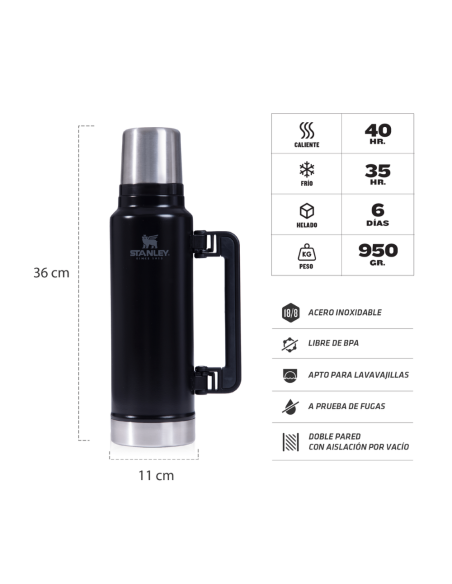 Termo Clasico 1.4 L Asa Plegable Pico Cebador Negro Stanley
