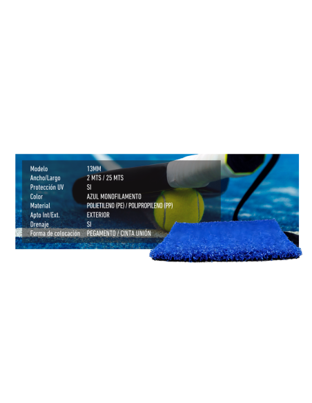 Cesped Sintetico Padel Azul 13 Mm Greenland
